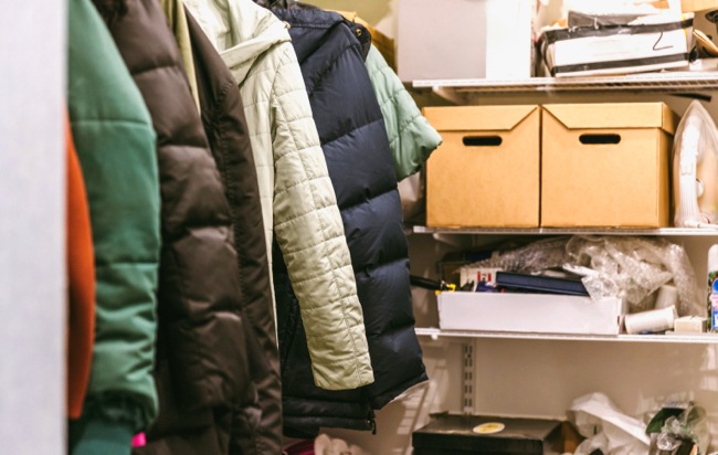 Closet with Cloths and Boxes